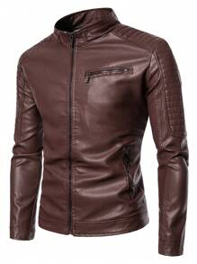 Chaqueta con cremallera y cuello alto para hombre - Rojo - Ver 3