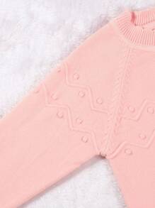 Baby Girl Heart Pointelle Knit Raglan Sleeve Cardigan - Coral Pink - View 4
