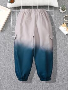 SHEIN 男童休閒寬鬆漸變字母拼布連身褲 - 卡其色 - 查看 2