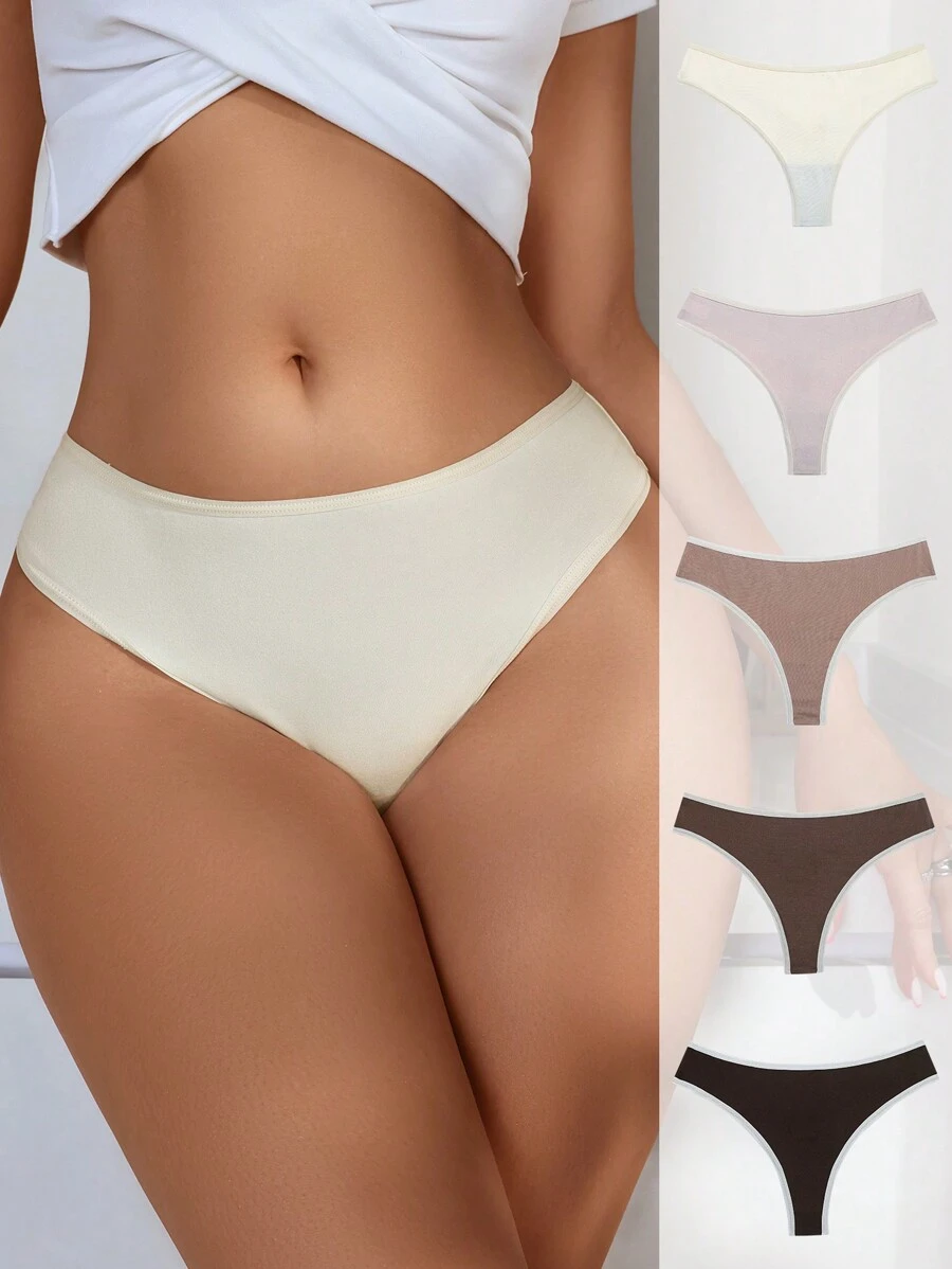 SHEIN 5pcs/set Contrast Trim Thong - Multicolor - View 1