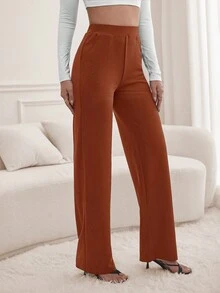 SHEIN Tall 字母拼接斜口袋褲子 - 鏽棕色 - 查看 4
