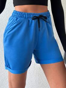 RueChic Women's Drawstring Waist Shorts - Cadet Blue - View 4