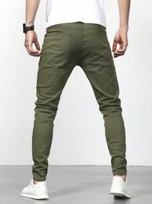 Manfinity Homme 男士素色緊身牛仔褲 - 軍綠色 - 查看 2