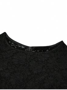 Của phụ nữ Màu thuần Viền tua Ruffle Xếp li Đầm - màu đen - Xem 4