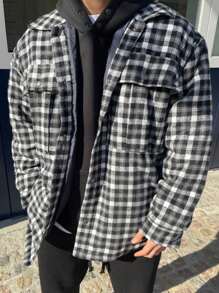 DAZY Giacca con tasche con patta a quadri da uomo, abbigliamento autunnale