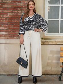 SHEIN LUNE Kích thước lớn Của phụ nữ In Áo & Dây rút Quần ống rộng Bộ - Nhiều màu - Xem 3