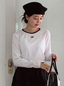 DAZY Của phụ nữ Lá thư In Áo thun - trắng - Xem 3