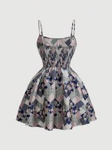 SHEIN MOD Geo Print Cami Dress Without Blouse - Multicolor - View 5