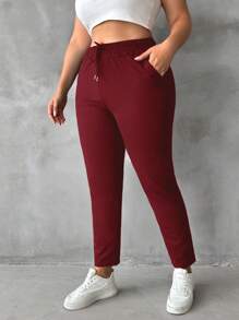 EURMUSE Women'S Plus Size Drawstring Waist Sweatpants - Burgundy - View 1