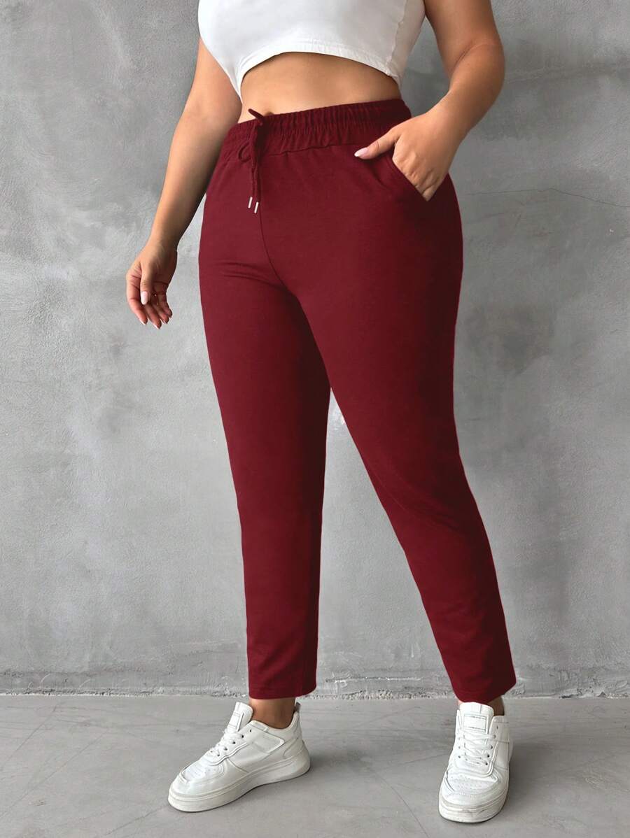 EURMUSE Women'S Plus Size Drawstring Waist Sweatpants - Burgundy - View 1