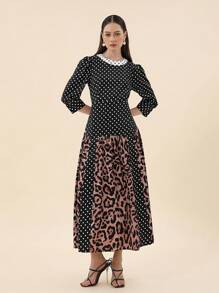 SHEIN Privé Polka Dot & Leopard Print Dress