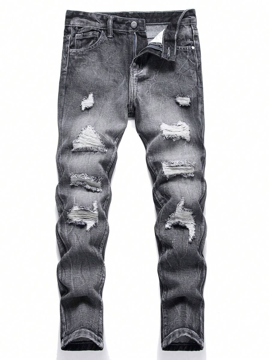 男孩仿舊牛仔褲 - 黑色 - 查看 1