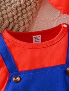 嬰兒男孩撞色連身褲帶鈕扣裝飾用品和帽 - 藍色 - 查看 3