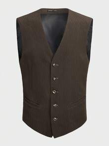 GENTILAND 男士條紋印花西裝背心 - 棕色 - 查看 3