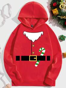 Manfinity Homme Men's Loose Fit Plus Size Christmas Printed Hoodie - Burgundy - View 1