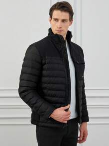 RueChic Men's Letter Printed Padded Jacket - Black - View 3