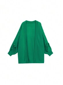 Flirla Áo len cardigan thiết kế đơn giản cỡ lớn - màu xanh lá - Xem 3