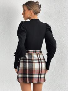 SHEIN Privé 高領半袖蓬蓬袖t恤和格子裙 - 彩色 - 查看 2