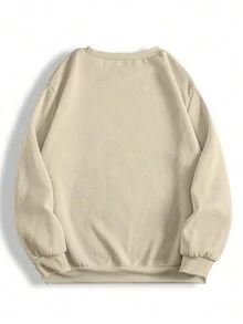 SHEIN EZwear 女士寬鬆口號印花掉肩運動衫 - 米色 - 查看 2