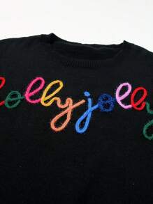 Women's Black Holly Jolly Round Neck Elegant Sweater Winter Graphic Clothes - Black - View 9