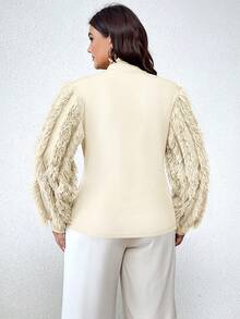 Celure Plus Size Fur Sleeve Top - Beige - View 2