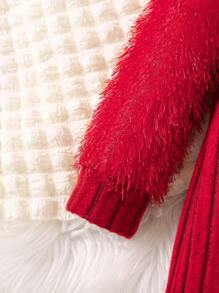 SHEIN Young Girl Fuzzy Sleeve Ribbed Knit Dress With Bag - Burgundy - View 3