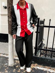 Manfinity Homme Conjunto De Camisa E Calça Masculina Color Block Manga Comprida