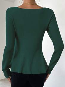 SHEIN Essnce 女款插肩袖甜心領毛衣,附插肩袖 - 綠色 - 查看 2