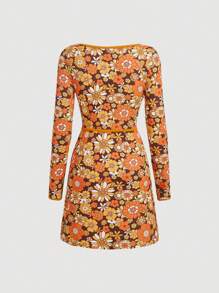 SHEIN MOD Floral Print Square Neck Dress - Multicolor - View 2