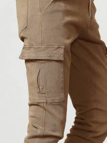 Manfinity Homme Men's Slim Fit Flap Pocket Denim Jeans - Khaki - View 6