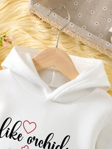 SHEIN Young Girl 汽車與標語圖案保暖襯裡連帽衫