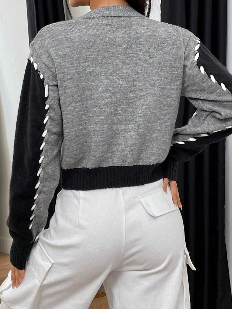 Colorblock Button Front Cardigan