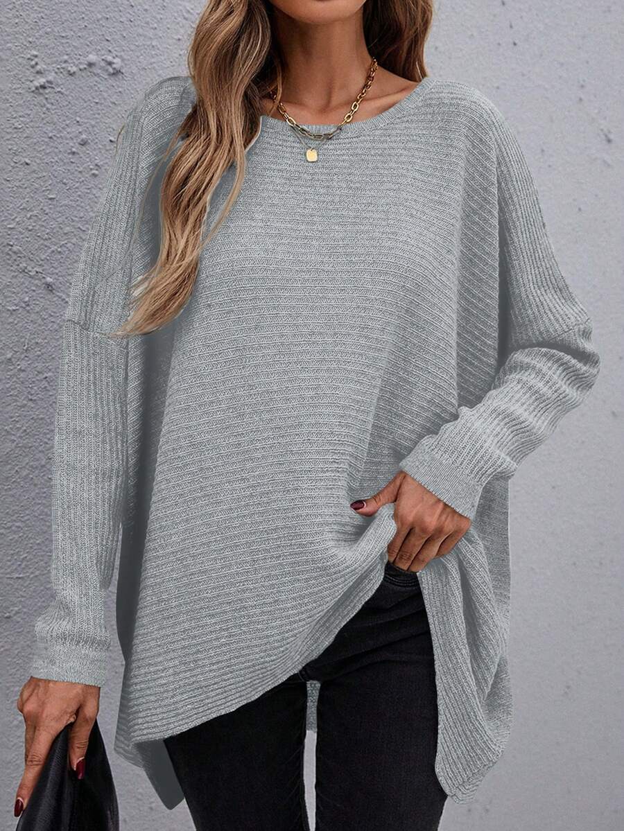 SHEIN Essnce Loose Fit Solid Color Pullover Sweater For Casual Wear - Grey - View 1