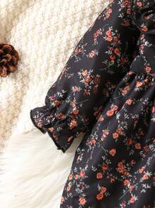 Baby Girls' Floral Print Ruffle Hem Dress - Black - View 5