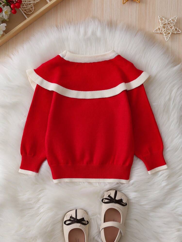 Baby Girl Floral Pattern Frill Trim Sweater