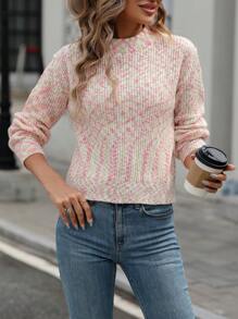 SHEIN LUNE 太空染色针织套头衫秋冬毛衣 - 粉色 - 查看 3