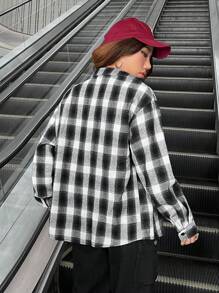 Muchica Camisa negro con blanco con patrón de cuadros - Blanco y Negro - Ver 2