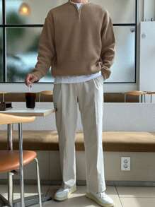 DAZY Nam Dây kéo nửa Áo len - Màu Khaki - Xem 3