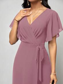 SHEIN Clasi 女款交叉式自繫帶連身褲 - 藕粉色 - 查看 7