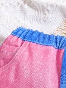 SHEIN Baby Mädchen Lässig Hose mit elastischem Bund und Farbblock Muster