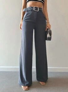 Wysoki stan Z paskiem Szeroka Noga Spodnie garniturowe