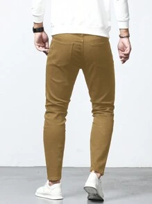 Manfinity Homme Nam Thon gọn Màu Khaki Denim Quần jean - Màu Khaki - Xem 2