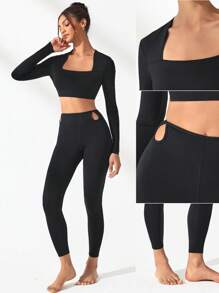 Lifespree 女士短t恤和開叉打底褲套裝