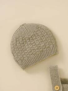 嬰兒男童針織背帶連體衣 - 卡其色 - 查看 3