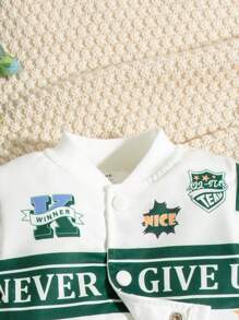 SHEIN Baby Girls' Letter Printed Jacket And Skirt Matching Set - Green - View 4