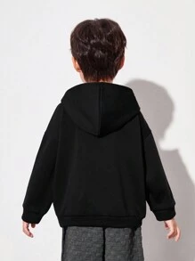 SHEIN 男童字母印花連帽衛衣 - 黑色 - 查看 2