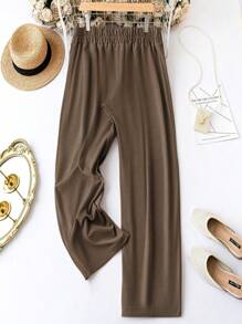 Calvaya Plus Solid Straight Leg Pants - Brown - View 2