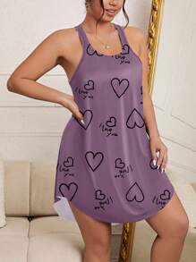 Women's Plus Size Simple English Letters & Curved Hem Sleep Dress Pajama Dress