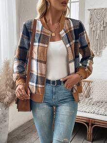 SHEIN LUNE In kẻ sọc Dây kéo Áo khoác - Nhiều màu - Xem 4