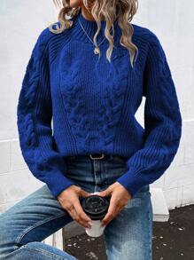 SHEIN LUNE Của phụ nữ Dệt kim Tay áo lồng đèn Áo len Với Xoắn Chi tiết Hoa - Màu xanh lam - Xem 5